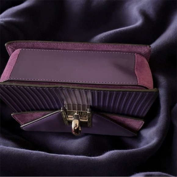 Henri Bendel Plaza Satchel/Crossbody Leather & Suede Bag Acai Purple - Picture 10 of 16